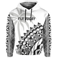(Custom Text and Number) Fiji Rugby Hoodie Fijian Cibi Dance Tapa Pattern White LT14 - Polynesian Pride