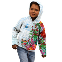 Fiji Hoodie KID Proud Fijian Tapa mix Tagimoucia Flowers LT13 White - Polynesian Pride