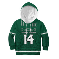 (Custom Text And Number) Hawaii Football Hoodie KID Kakau Rainbow Warriors Helmet Go Bows LT14 Green - Polynesian Pride