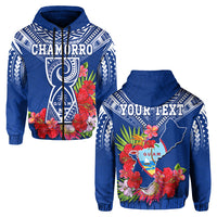 Custom Guam Chamorro Hoodie Guaman Latte Stone Tropical Flowers Blue Version LT14 Zip Hoodie Blue - Polynesian Pride