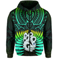 (Custom Text and Number) Aotearoa Fern Hoodie New Zealand Hei Tiki Green Style LT13 Zip Hoodie Green - Polynesian Pride