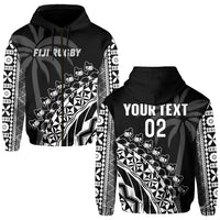 (Custom Text and Number) Fiji Rugby Hoodie Fijian Cibi Dance Tapa Pattern Black LT14 Zip Hoodie Black - Polynesian Pride