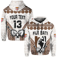 Custom Text and Number Fiji Rugby Bati Hoodie Proud Tapa Pattern LT13 Pullover Hoodie White - Polynesian Pride