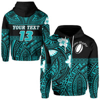 Custom Polynesian Rugby Hoodie Love Turquoise Custom Text and Number Unisex Turquoise - Polynesian Pride