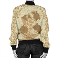 Hawaii Anchor Hibiscus Flower Vintage Bomber Jacket - AH - Beige - Polynesian Pride