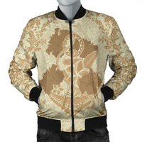 Hawaii Anchor Hibiscus Flower Vintage Bomber Jacket - AH - Beige Black Unisex - Polynesian Pride