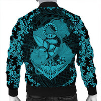 Hawaii Anchor Hibiscus Flower Vintage Bomber Jacket - AH - Blue - Polynesian Pride