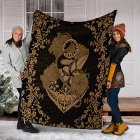 Hawaii Anchor Hibiscus Flower Vintage Premium Blankets - AH - Gold - Polynesian Pride