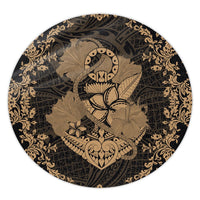 Hawaii Anchor Hibiscus Flower Vintage Round Carpet - AH - Gold Round Carpet Luxurious Plush - Polynesian Pride