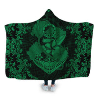 Hawaii Anchor Hibiscus Flower Vintage Hooded Blanket - AH - Green Hooded Blanket White - Polynesian Pride