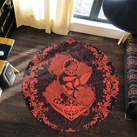 Hawaii Anchor Hibiscus Flower Vintage Round Carpet - AH - Orange - Polynesian Pride