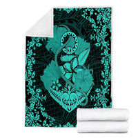 Hawaii Anchor Hibiscus Flower Vintage Premium Blankets - AH - Turquoise - Polynesian Pride