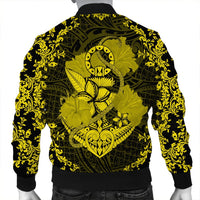 Hawaii Anchor Hibiscus Flower Vintage Bomber Jacket - AH - Yellow - Polynesian Pride