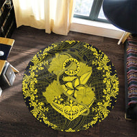 Hawaii Anchor Hibiscus Flower Vintage Round Carpet - AH - Yellow - Polynesian Pride