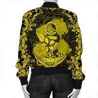 Hawaii Anchor Hibiscus Flower Vintage Bomber Jacket - AH - Yellow - Polynesian Pride
