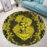 Hawaii Anchor Hibiscus Flower Vintage Round Carpet - AH - Yellow - Polynesian Pride