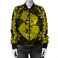 Hawaii Anchor Hibiscus Flower Vintage Bomber Jacket - AH - Yellow - Polynesian Pride