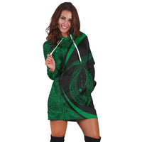 Hawaii Fish Hook Polynesian Hoodie Dress - Circle Style Green - AH - Polynesian Pride