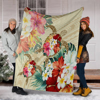 Hawaii Floral Turtle Premium Blankets - Beige - AH - Polynesian Pride
