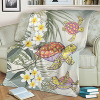 Hawaii Honu Chibi Sea Plumeria Premium Blankets - AH - Polynesian Pride