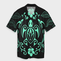 Hawaii Honu Turtle Dolphin With Plumeria Hawaiian Shirt - AH Unisex Black - Polynesian Pride