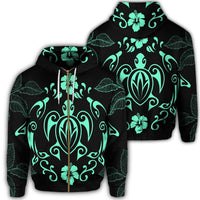 Hawaii Honu Turtle Dolphin With Plumeria Zip Hoodie Unisex Art - Polynesian Pride