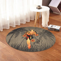 Hawaii Hula Girl Ukulele Plumeria Round Carpet - AH - Polynesian Pride