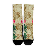 Hawaii Kanaka Maoli Plumeria Palm Trees Hammer Shark Crew Socks - AH - Polynesian Pride