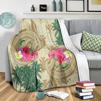 Hawaii Kanaka Maoli Plumeria Palm Trees Hammer Shark Premium Blankets - AH - Polynesian Pride