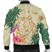 Hawaii Kanaka Maoli Polynesian Flowers Turtle Bomber Jacket - AH - Polynesian Pride