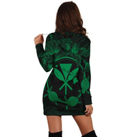 Hawaii Kanaka Turtle Hibiscus Polynesian Hoodie Dress - Anthea Style Green - AH - Polynesian Pride