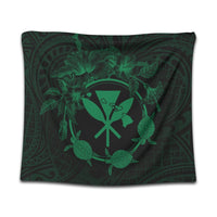 Hawaii Kanaka Turtle Hibiscus Polynesian Tapestry - Anthea Style Green - AH Wall Tapestry Black - Polynesian Pride
