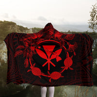 Hawaii Kanaka Turtle Hibiscus Polynesian Hooded Blanket - Anthea Style Red - AH - Polynesian Pride