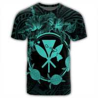 Hawaii Kanaka Turtle Hibiscus Polynesian T Shirt Anthea Style Turquoise - Polynesian Pride