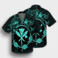 Hawaii Kanaka Turtle Hibiscus Polynesian Hawaiian Shirt - Anthea Style Turquoise - AH - Polynesian Pride