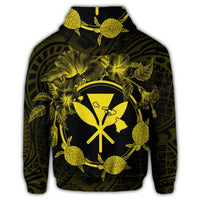 Hawaii Kanaka Turtle Hibiscus Polynesian Zip Hoodie Anthea Style Yellow - Polynesian Pride