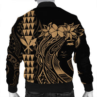 Hawaii Map Kanaka Polynesian Hula Girl Bomber Jacket Gold - AH - J5R - Polynesian Pride