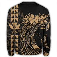 Hawaii Map Kanaka Polynesian Hula Girl Sweatshirt Gold - AH - J5R - Polynesian Pride