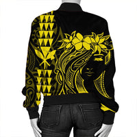 Hawaii Map Kanaka Polynesian Hula Girl Bomber Jacket Yellow - AH - J5R - Polynesian Pride