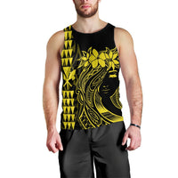 Hawaii Map Kanaka Polynesian Hula Girl Tank Top Yellow - AH - J5R Black - Polynesian Pride