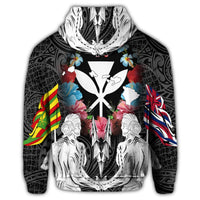 Hawaii Map Kanaka Two Men Holding Flag Zip Hoodie - Polynesian Pride