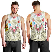 Hawaii Map Kanaka Two Men Holding Flag Tank Top Beige - AH - Polynesian Pride