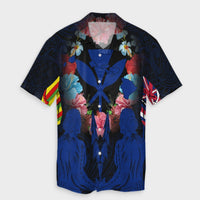 Hawaii Map Kanaka Two Men Holding Flag Hawaiian Shirt Blue - AH Unisex Black - Polynesian Pride