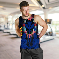 Hawaii Map Kanaka Two Men Holding Flag Tank Top Blue - AH - Polynesian Pride