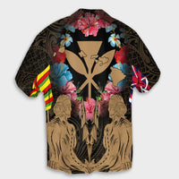 Hawaii Map Kanaka Two Men Holding Flag Hawaiian Shirt Gold - AH - Polynesian Pride