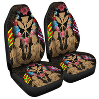 Hawaii Map Kanaka Two Men Holding Flag Car Seat Covers Gold - AH Universal Fit Black - Polynesian Pride