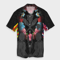 Hawaii Map Kanaka Two Men Holding Flag Hawaiian Shirt Grey - AH Unisex Black - Polynesian Pride