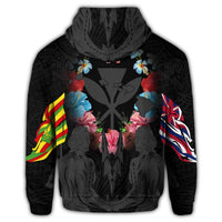 Hawaii Map Kanaka Two Men Holding Flag Zip Hoodie Grey - Polynesian Pride