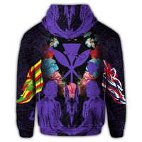 Hawaiian Map Kanaka Two Men Holding Flag Hoodie Purple - Polynesian Pride