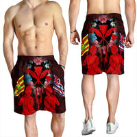 Hawaii Map Kanaka Two Men Holding Flag Men's Shorts Red - AH - Polynesian Pride